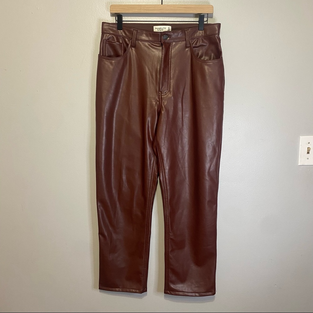 Abercrombie Womens The 90s Straight Ultra High Rise Vegan Leather Pants Size 12